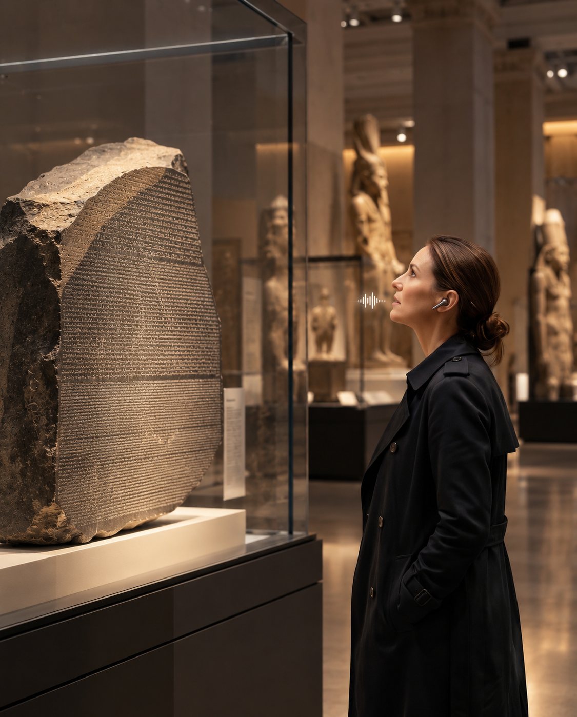 Visitor asking a location-aware AI guide about an ancient Egyptian museum artifact.